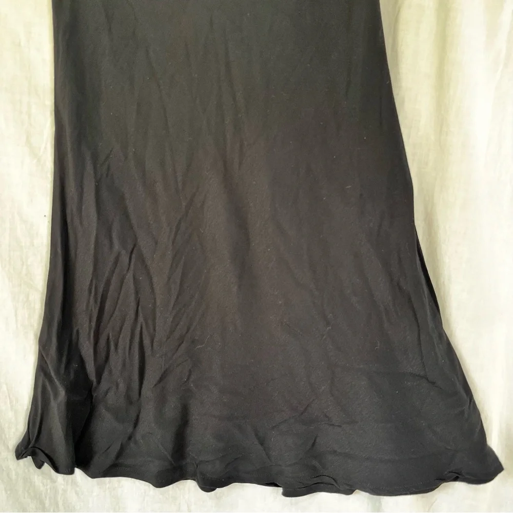Vintage Black Slip Rayon Crepe Pink Wheels Simple Pull On Midi Slip Skirt Small